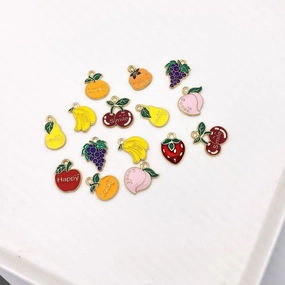 Wholesale 10pcs Cute Cartoon Fruit Letter DIY Alloy Oil Drop Keychain Pendant