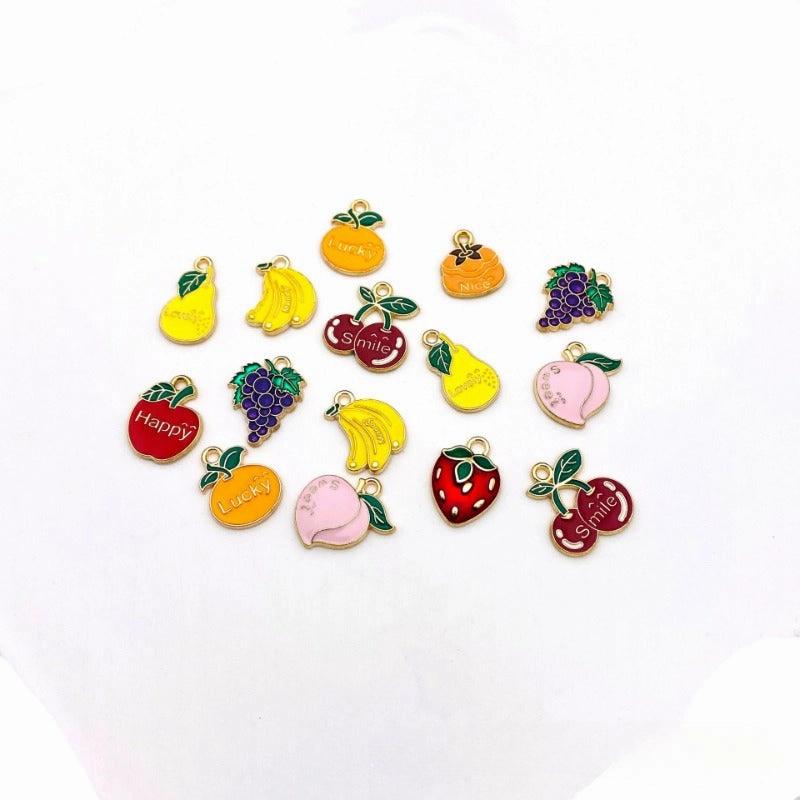 Wholesale 10pcs Cute Cartoon Fruit Letter DIY Alloy Oil Drop Keychain Pendant
