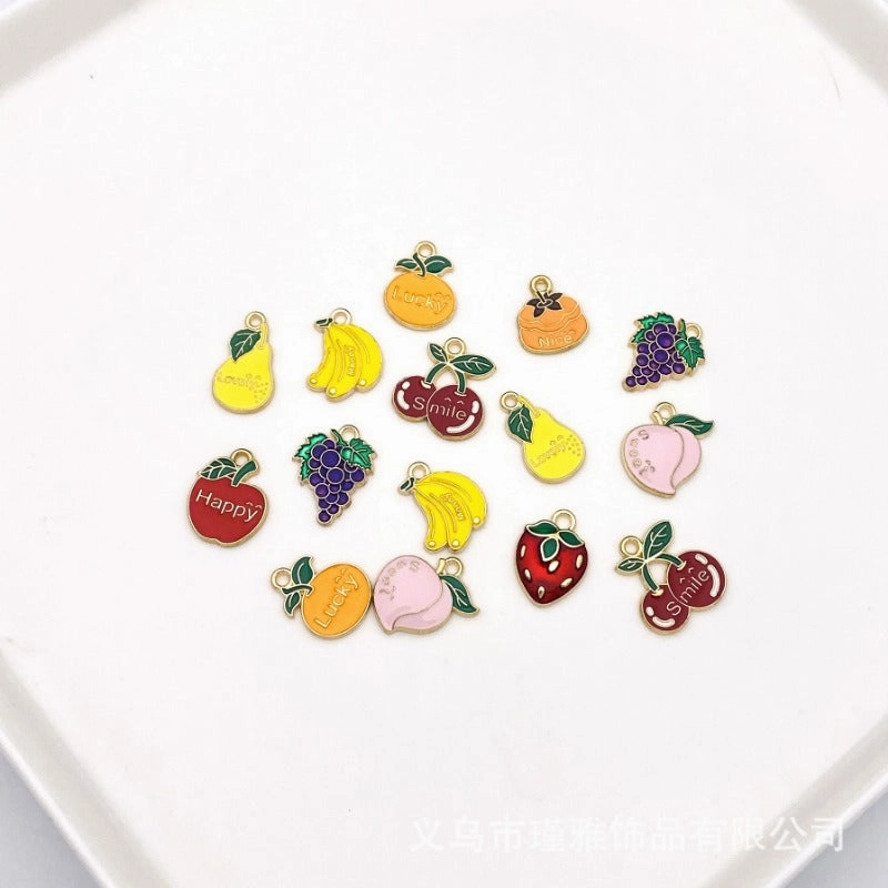 Wholesale 10pcs Cute Cartoon Fruit Letter DIY Alloy Oil Drop Keychain Pendant