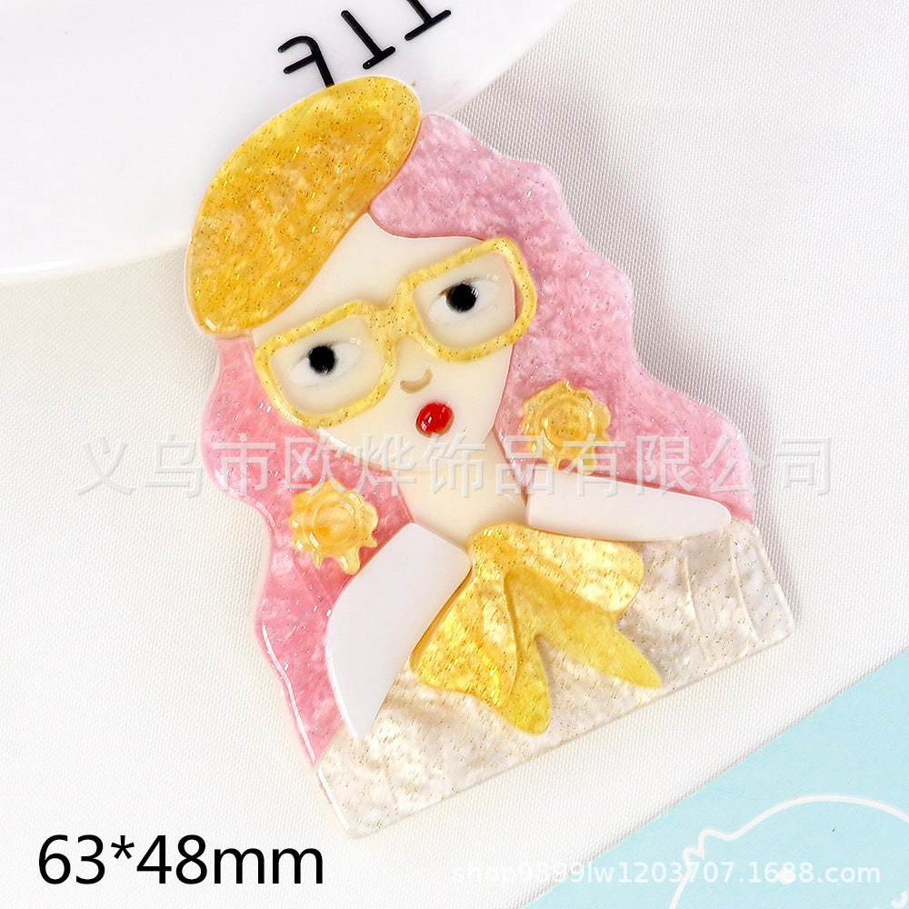 Wholesale 10pcs cute glasses girls women diy acrylic brooch accessories clothes bag badge