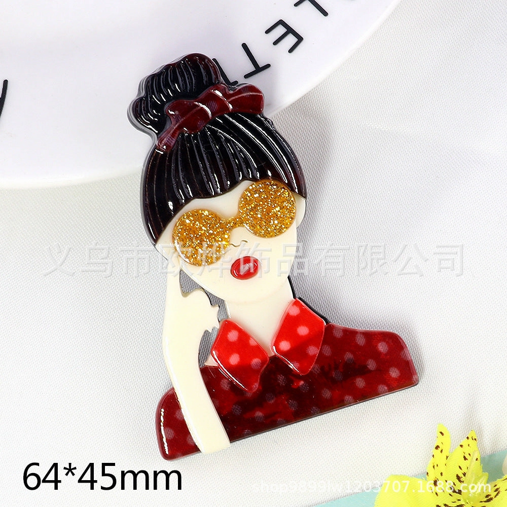 Wholesale 10pcs cute glasses girls women diy acrylic brooch accessories clothes bag badge