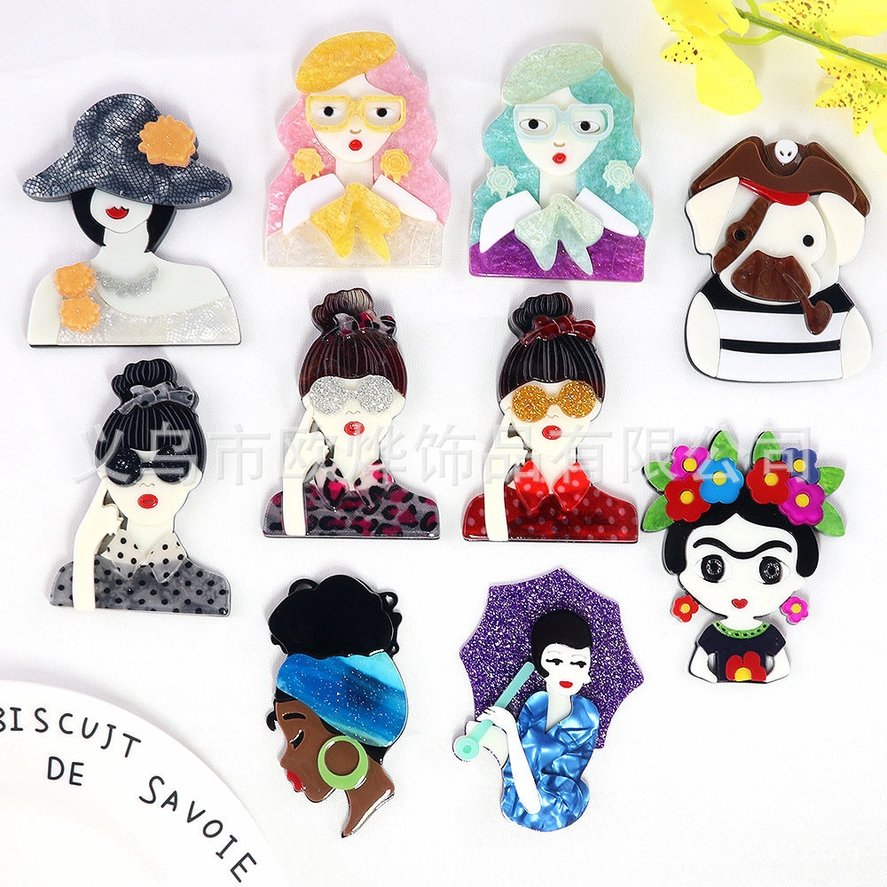 Wholesale 10pcs cute glasses girls women diy acrylic brooch accessories clothes bag badge