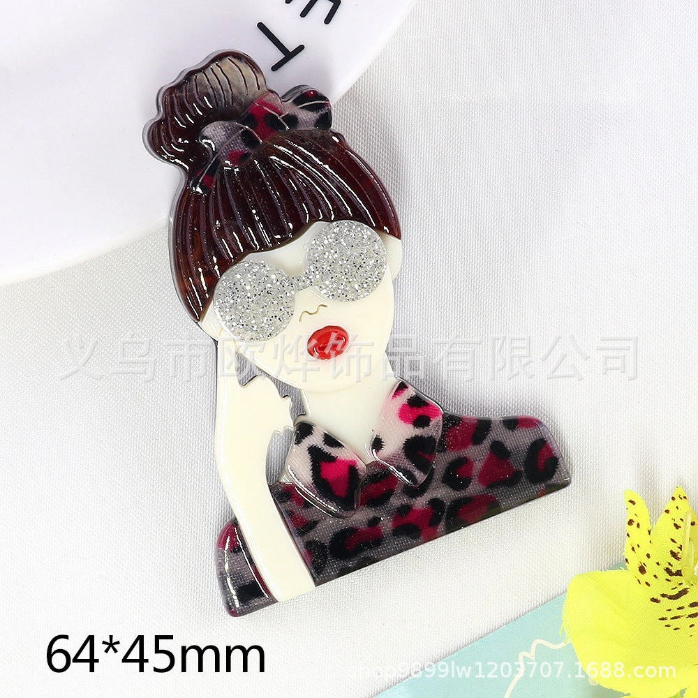 Wholesale 10pcs cute glasses girls women diy acrylic brooch accessories clothes bag badge