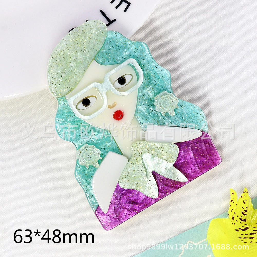 Wholesale 10pcs cute glasses girls women diy acrylic brooch accessories clothes bag badge