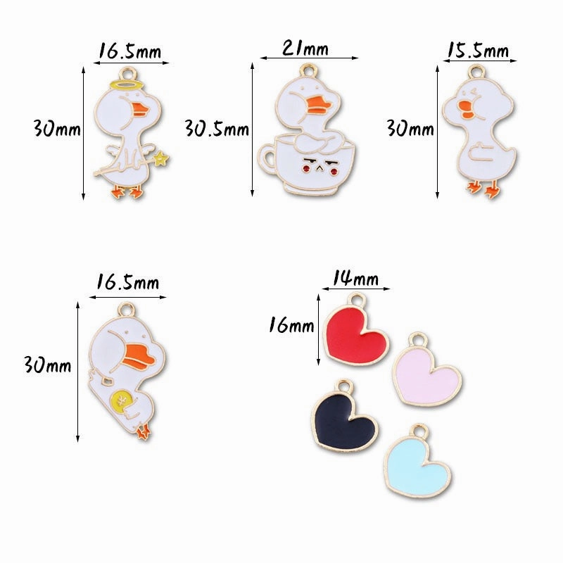 Wholesale 10pcs Cute Refueling Duck Love DIY Alloy Oil Drop Pendant Earring Keychain Pendant