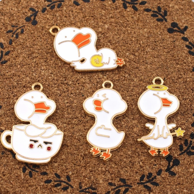 Wholesale 10pcs Cute Refueling Duck Love DIY Alloy Oil Drop Pendant Earring Keychain Pendant