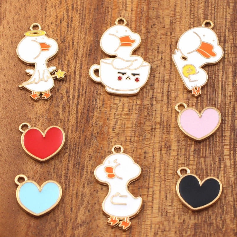 Wholesale 10pcs Cute Refueling Duck Love DIY Alloy Oil Drop Pendant Earring Keychain Pendant