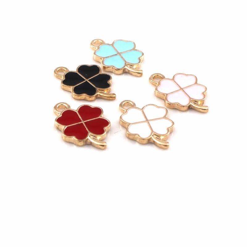 Wholesale 10pcs Four Color Lucky Clover Diy Alloy Oil Drop Pendant