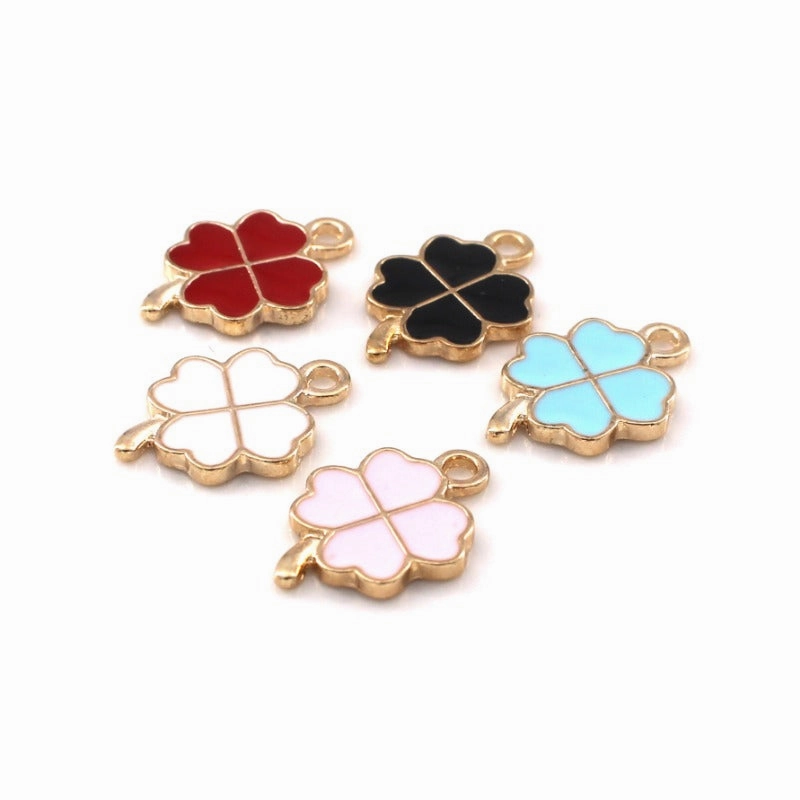 Wholesale 10pcs Four Color Lucky Clover Diy Alloy Oil Drop Pendant