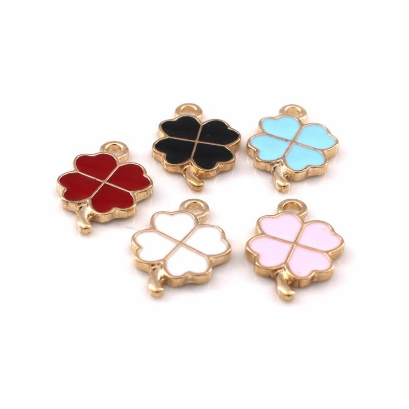 Wholesale 10pcs Four Color Lucky Clover Diy Alloy Oil Drop Pendant