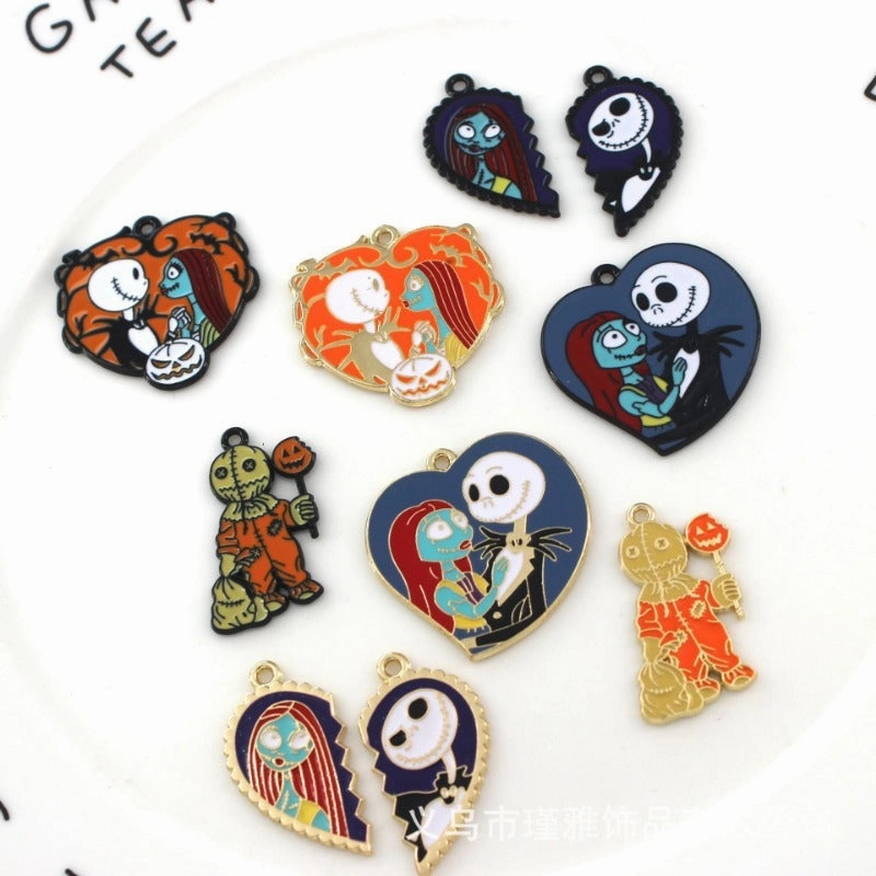 Wholesale 10pcs Funny Skull Ghost Cartoon DIY Alloy Oil Drop Pendant