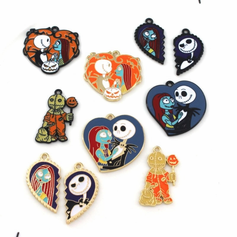 Wholesale 10pcs Funny Skull Ghost Cartoon DIY Alloy Oil Drop Pendant
