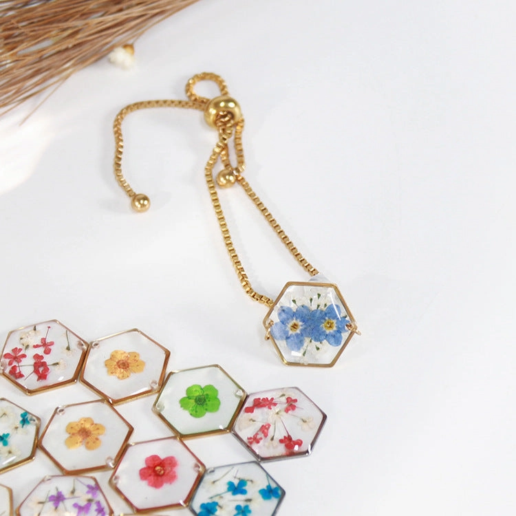 Wholesale 10PCS Hexagonal Dried Flower Stainless Steel Bracelet