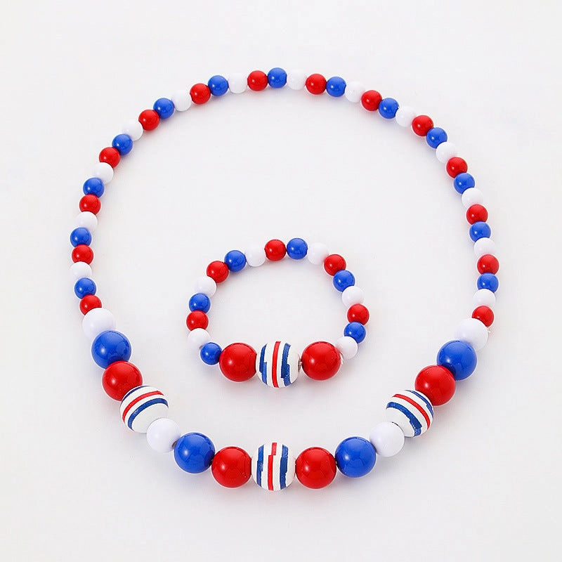 Wholesale 10PCS Independence Day Kids Wooden Beads Bracelet Necklace Set
