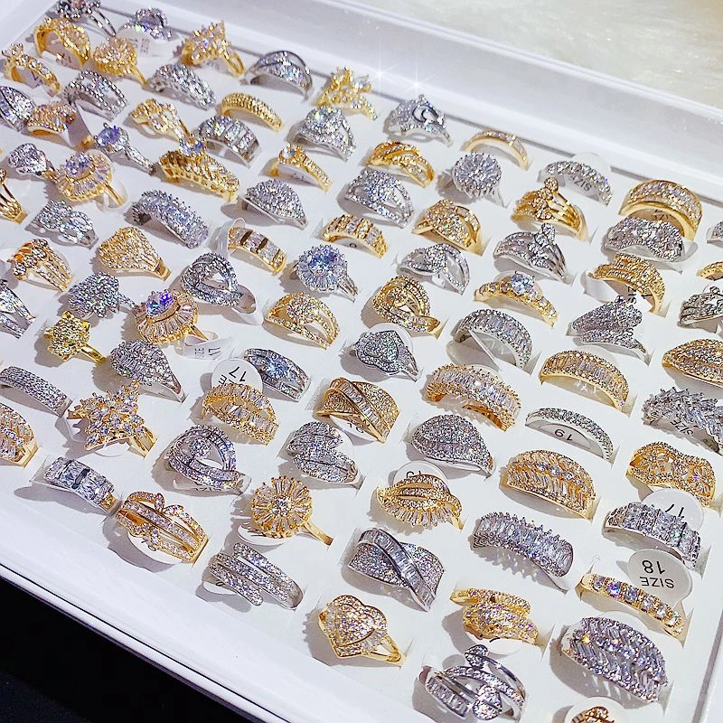 Wholesale 10pcs Light Luxury Temperament Micro-set Zircon Ring