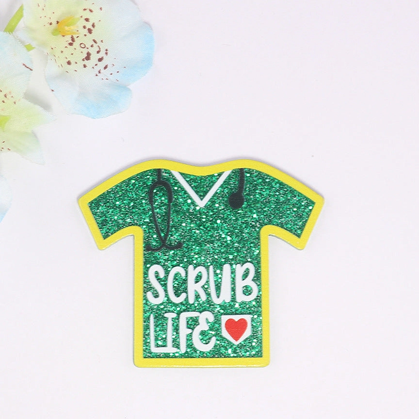 Wholesale 10pcs loose powder cartoon nurse clothes letter bag jewelry acrylic pin cute DIY patch accessories