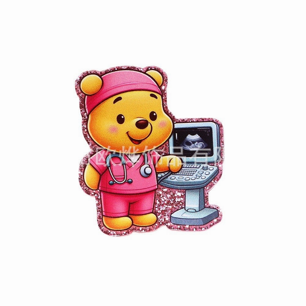 Wholesale 10pcs New loose powder cross-border cartoon nurse rabbit bear jewelry acrylic pin DIY patch accessories OLY Exclusive