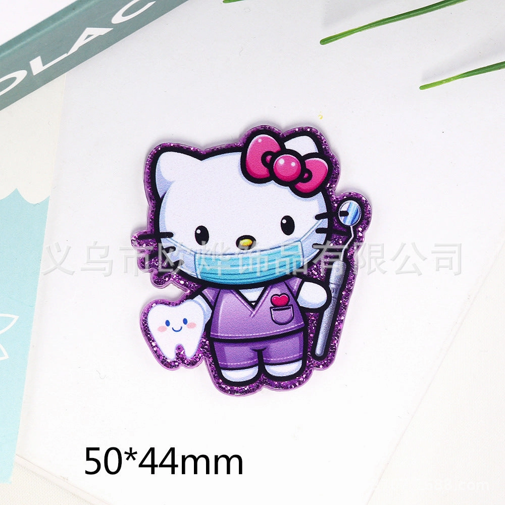 Wholesale 10pcs New loose powder cross-border cartoon nurse rabbit bear jewelry acrylic pin DIY patch accessories OLY Exclusive