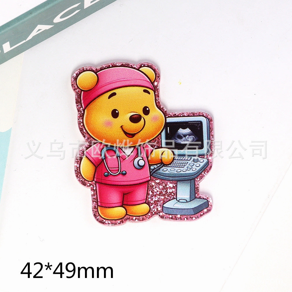 Wholesale 10pcs New loose powder cross-border cartoon nurse rabbit bear jewelry acrylic pin DIY patch accessories OLY Exclusive