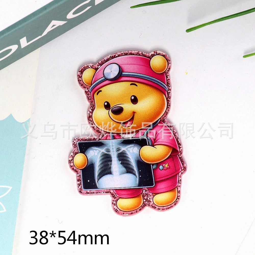 Wholesale 10pcs New loose powder cross-border cartoon nurse rabbit bear jewelry acrylic pin DIY patch accessories OLY Exclusive
