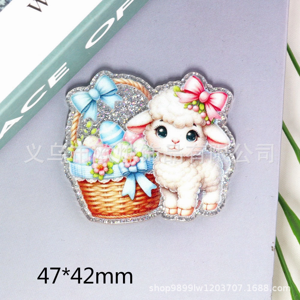 Wholesale 10pcs New loose powder Easter cartoon rabbit lamb letter jewelry acrylic pin DIY patch accessories