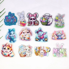 Wholesale 10pcs New loose powder Easter cartoon rabbit lamb letter jewelry acrylic pin DIY patch accessories