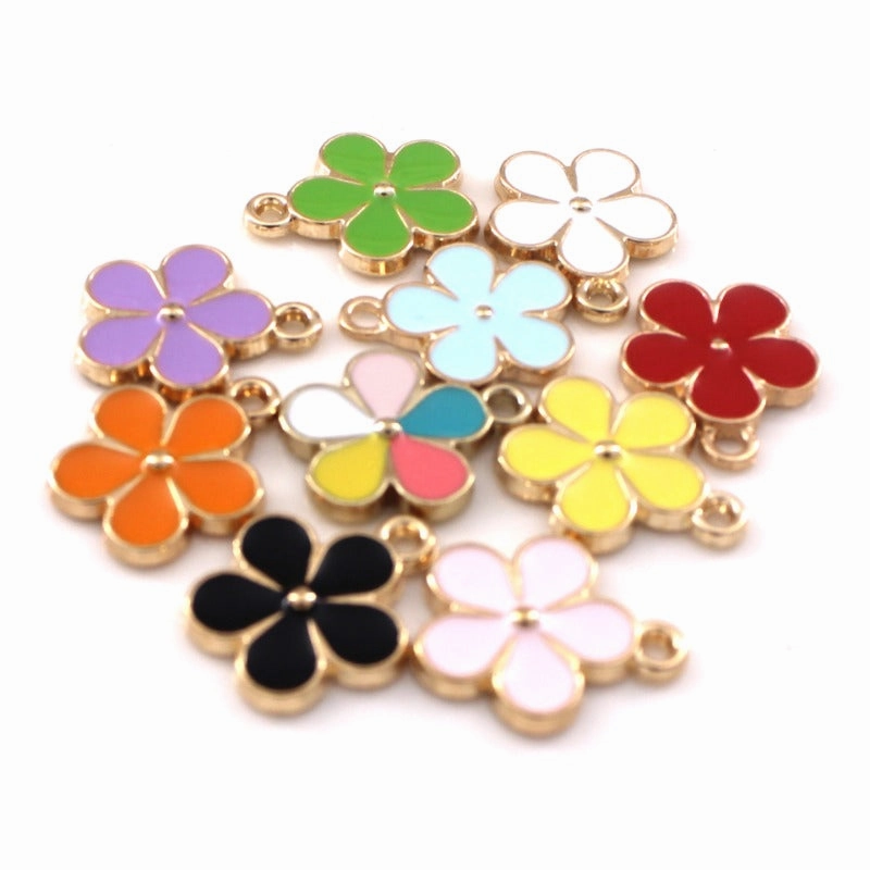 Wholesale 10pcs Small Flower Diy Alloy Oil Drip Keychain Pendant