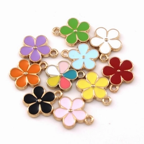Wholesale 10pcs Small Flower Diy Alloy Oil Drip Keychain Pendant