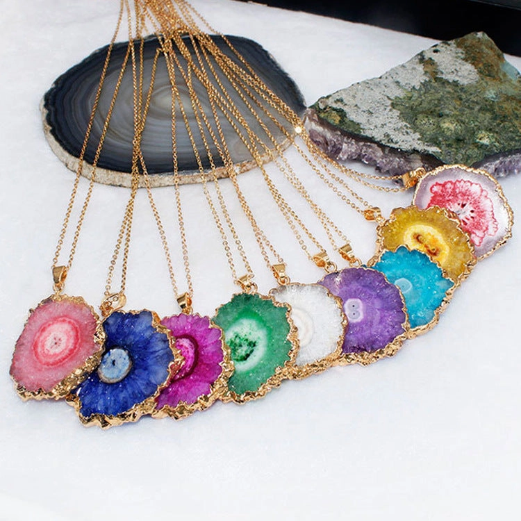Wholesale 10PCS Sun Flower Pendant Natural Agate Stone Necklace