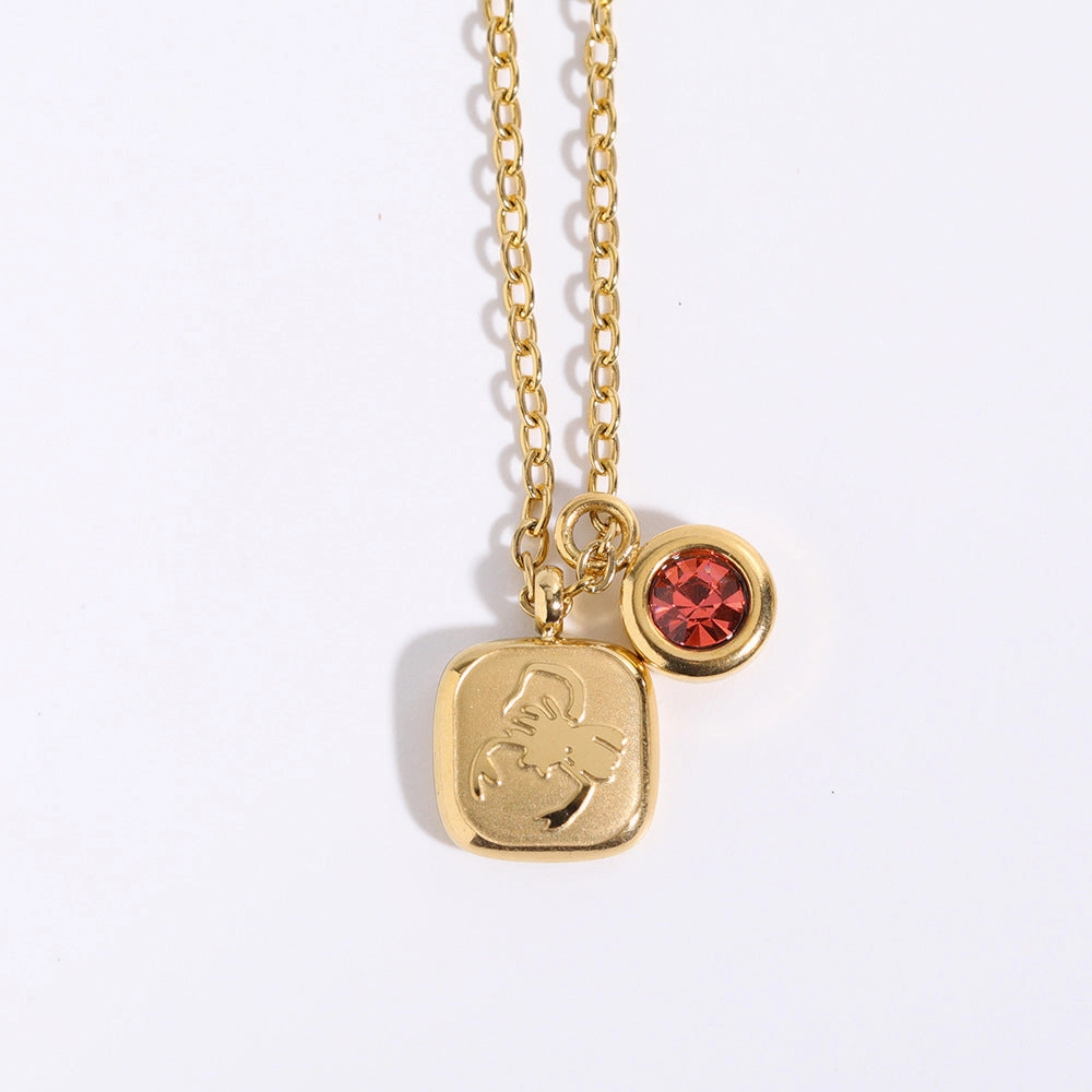 Wholesale 12 Constellation Birthstone Pendant Stainless Steel Necklace