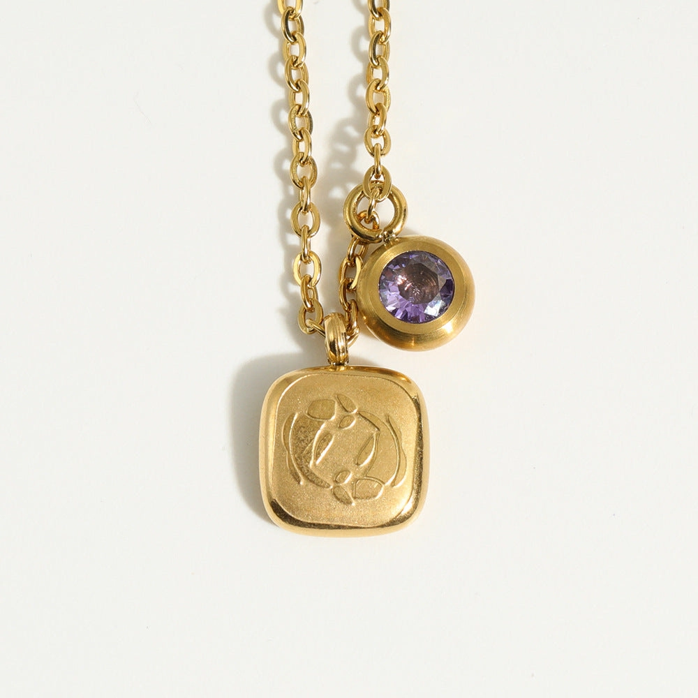 Wholesale 12 Constellation Birthstone Pendant Stainless Steel Necklace