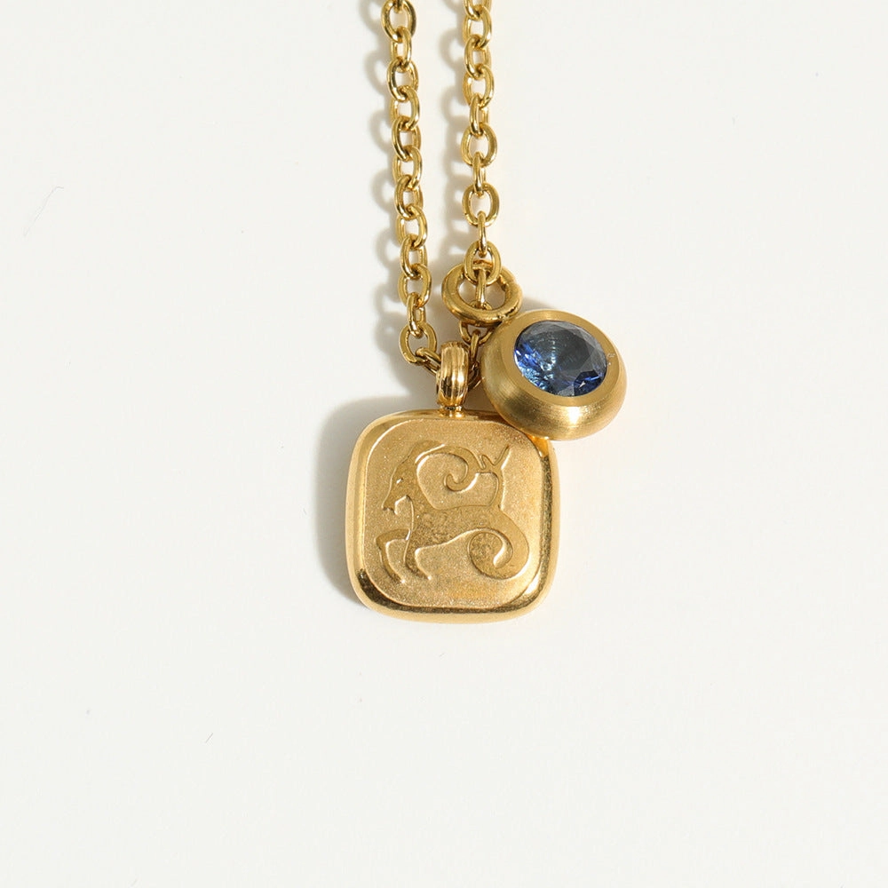 Wholesale 12 Constellation Birthstone Pendant Stainless Steel Necklace