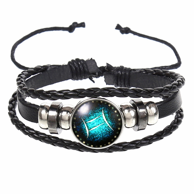 Wholesale 12 Constellations Vintage Weave Sky Leather Bracelet