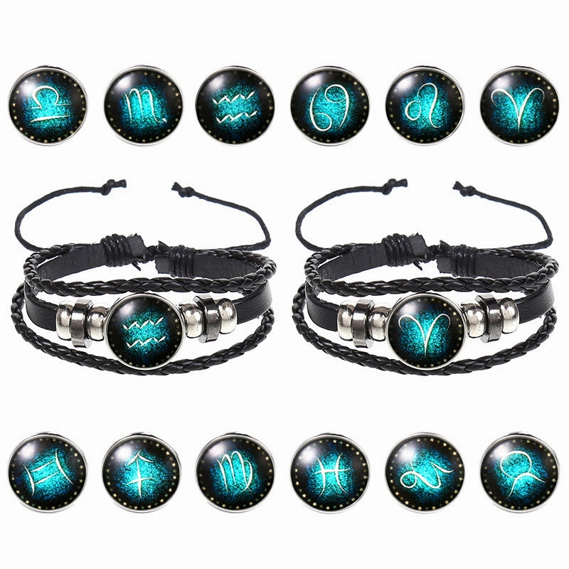 Wholesale 12 Constellations Vintage Weave Sky Leather Bracelet