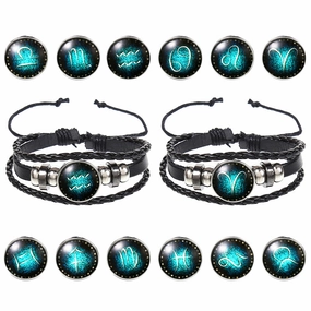 Wholesale 12 Constellations Vintage Weave Sky Leather Bracelet
