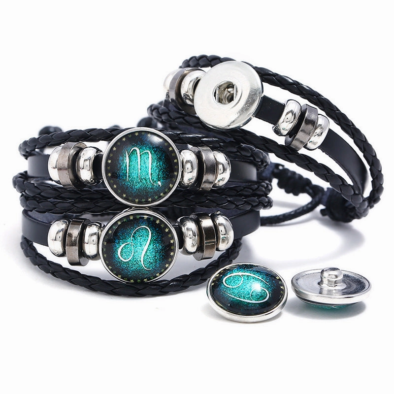 Wholesale 12 Constellations Vintage Weave Sky Leather Bracelet