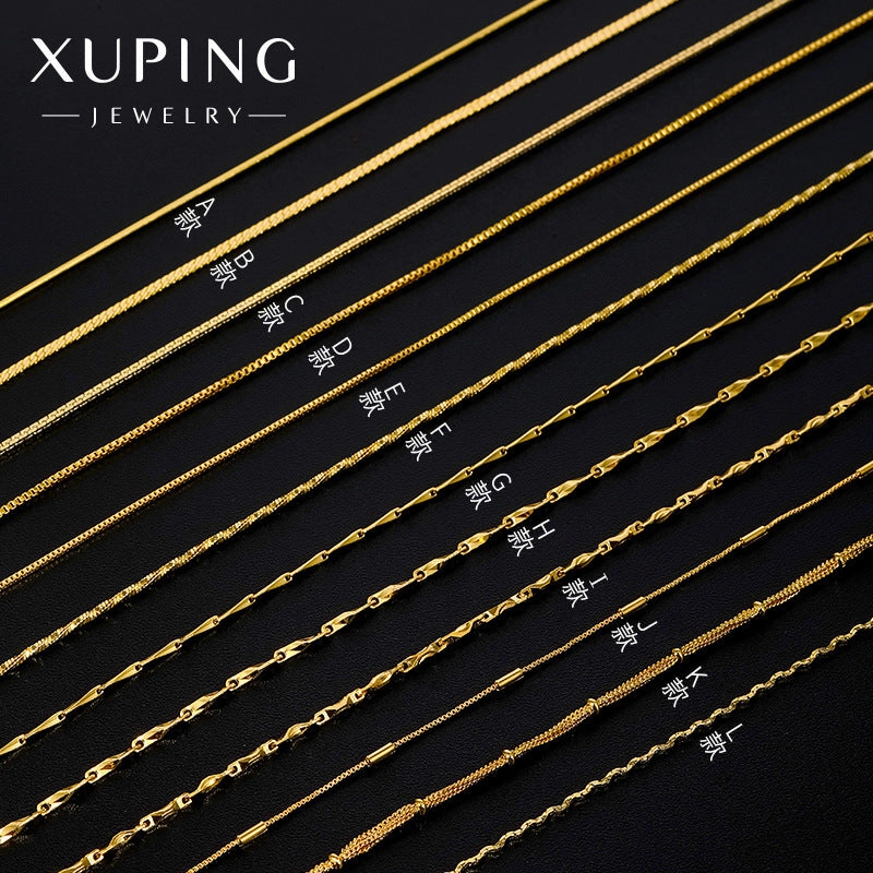 Wholesale 12pcs Gold-plated Simple Plain Chain Snake Bone Chain Box Pearl Necklaces