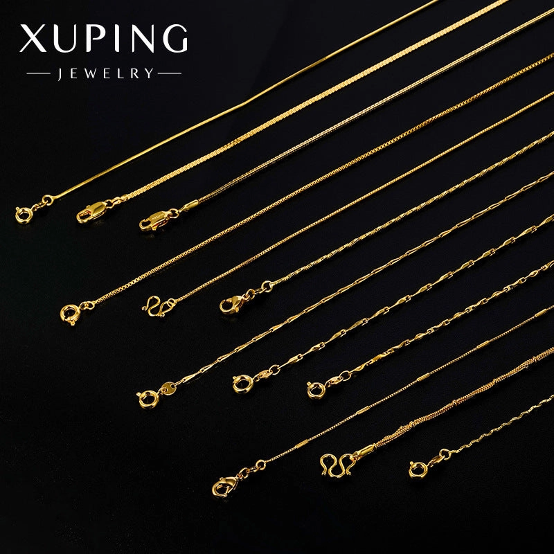 Wholesale 12pcs Gold-plated Simple Plain Chain Snake Bone Chain Box Pearl Necklaces