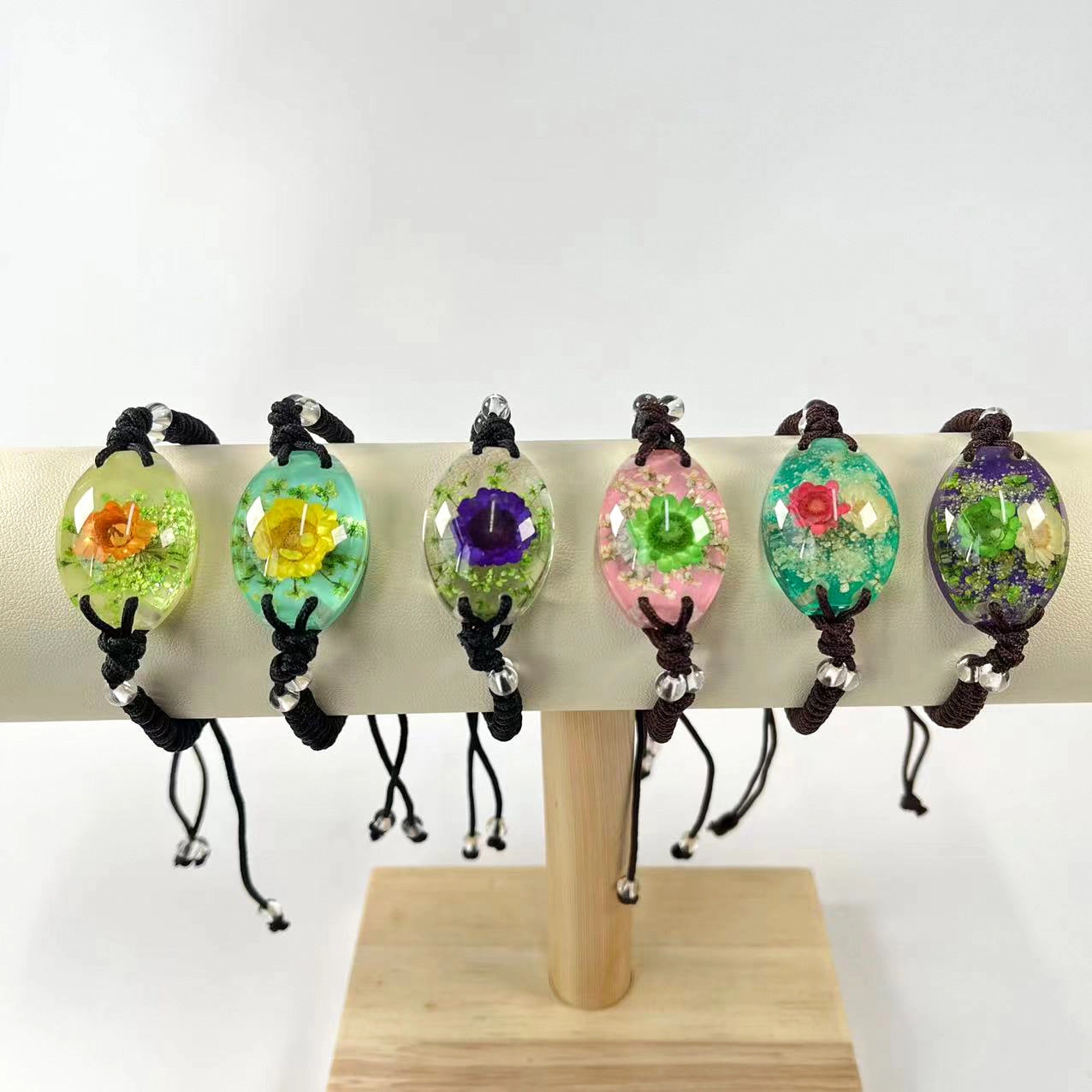 Wholesale 12PCS Handmade Latex Luminous Real Flower Amber Bracelet