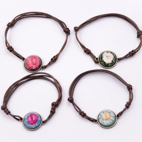 Wholesale 12PCS Resin Dried Flower Handwoven Bracelet