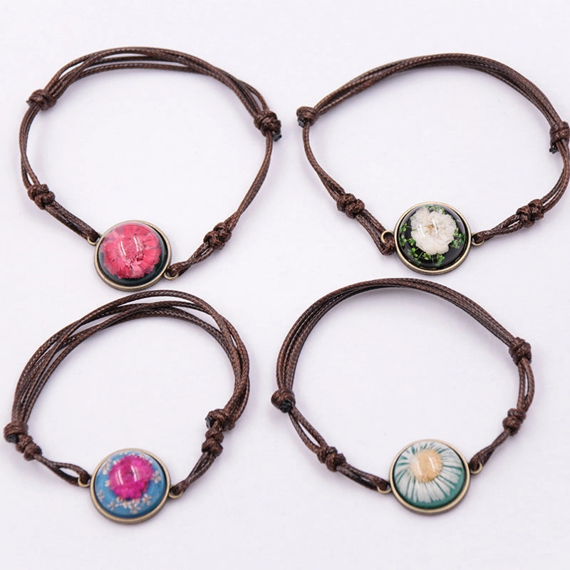 Wholesale 12PCS Resin Dried Flower Handwoven Bracelet