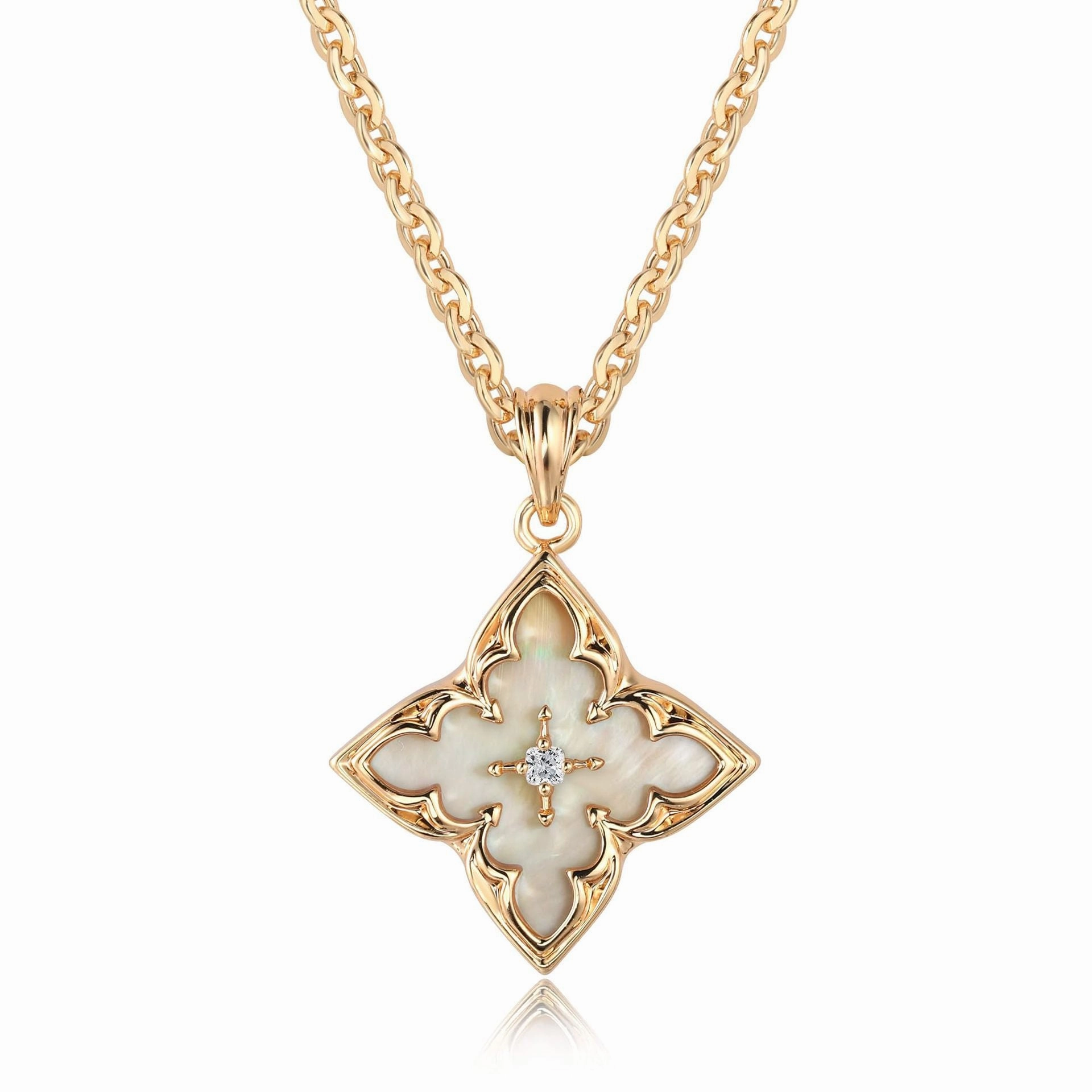 Wholesale 14K Gold Plated Cubic Zirconia Lucky Clover Necklace