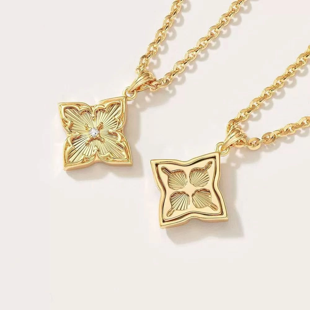 Wholesale 14K Gold Plated Cubic Zirconia Lucky Clover Necklace