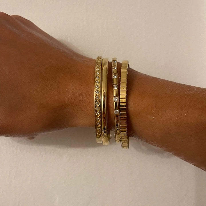 Wholesale 18k Electroplated Titanium Steel Micropaved Zircon Stacking Bracelet