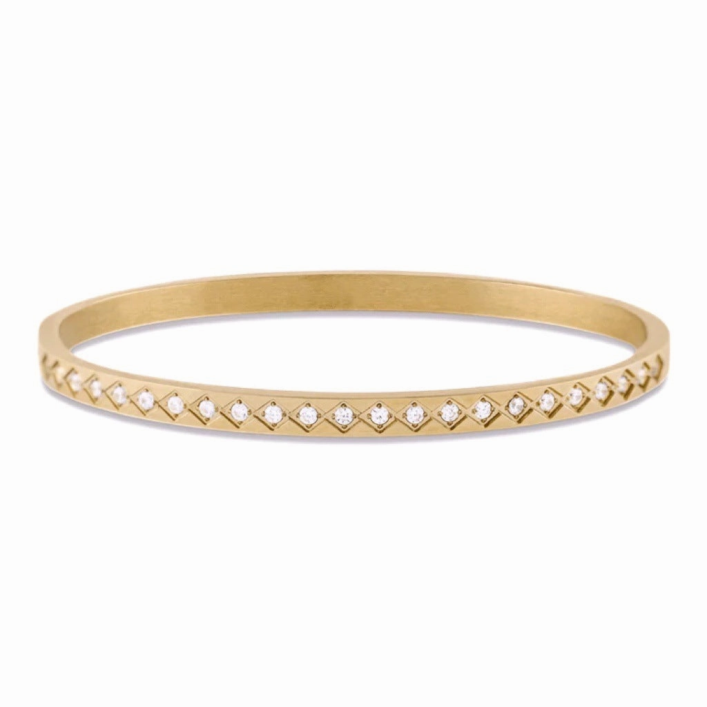 Wholesale 18k Electroplated Titanium Steel Micropaved Zircon Stacking Bracelet