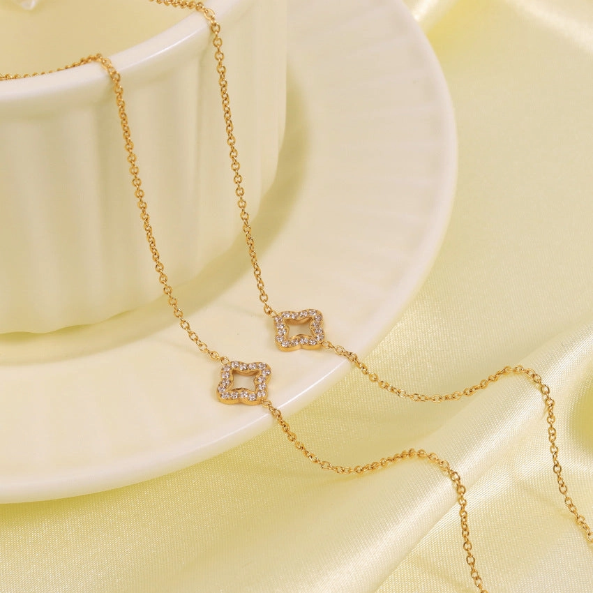 Wholesale 18k Gold Diamond Four Leaf Clover Necklace