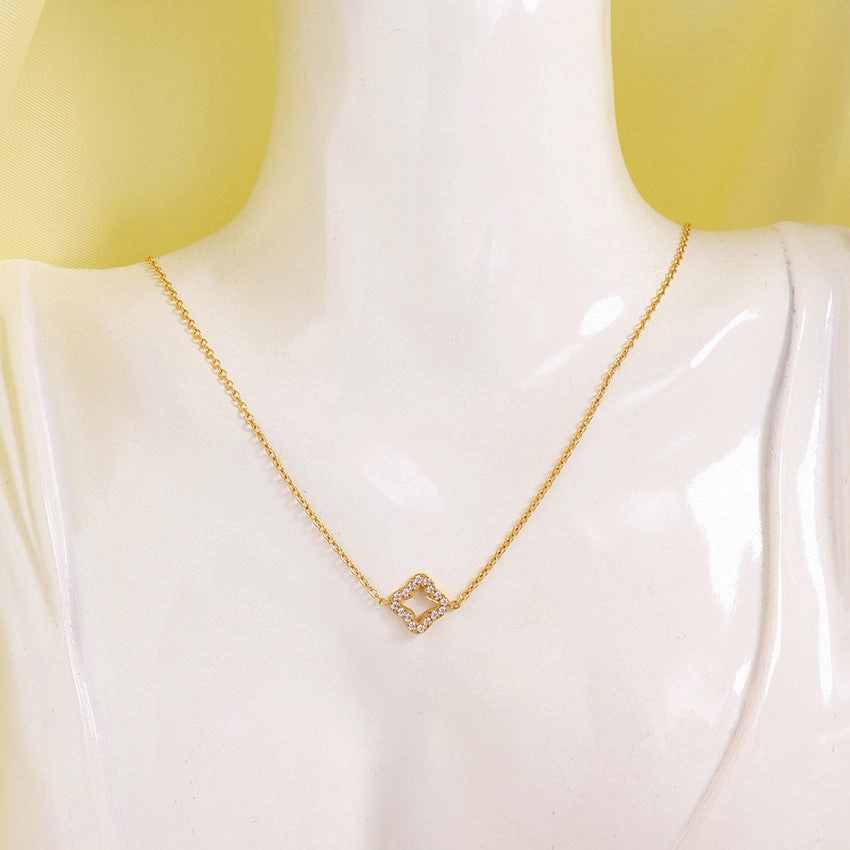 Wholesale 18k Gold Diamond Four Leaf Clover Necklace