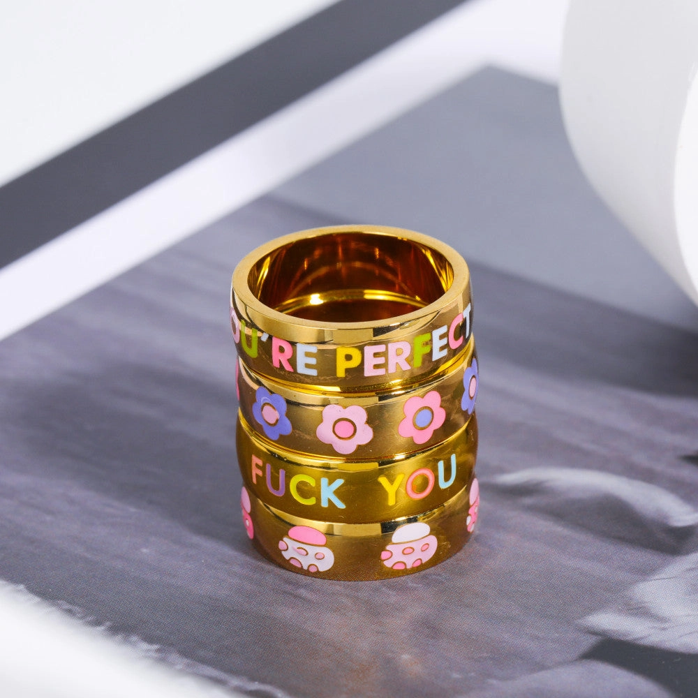 Wholesale 18K Gold Dirty Words Titanium Steel Rings