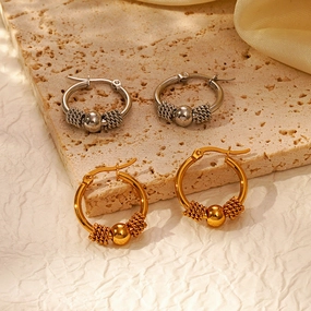 Wholesale 18K gold earrings round spring clip bead earrings niche simple design women's fashion