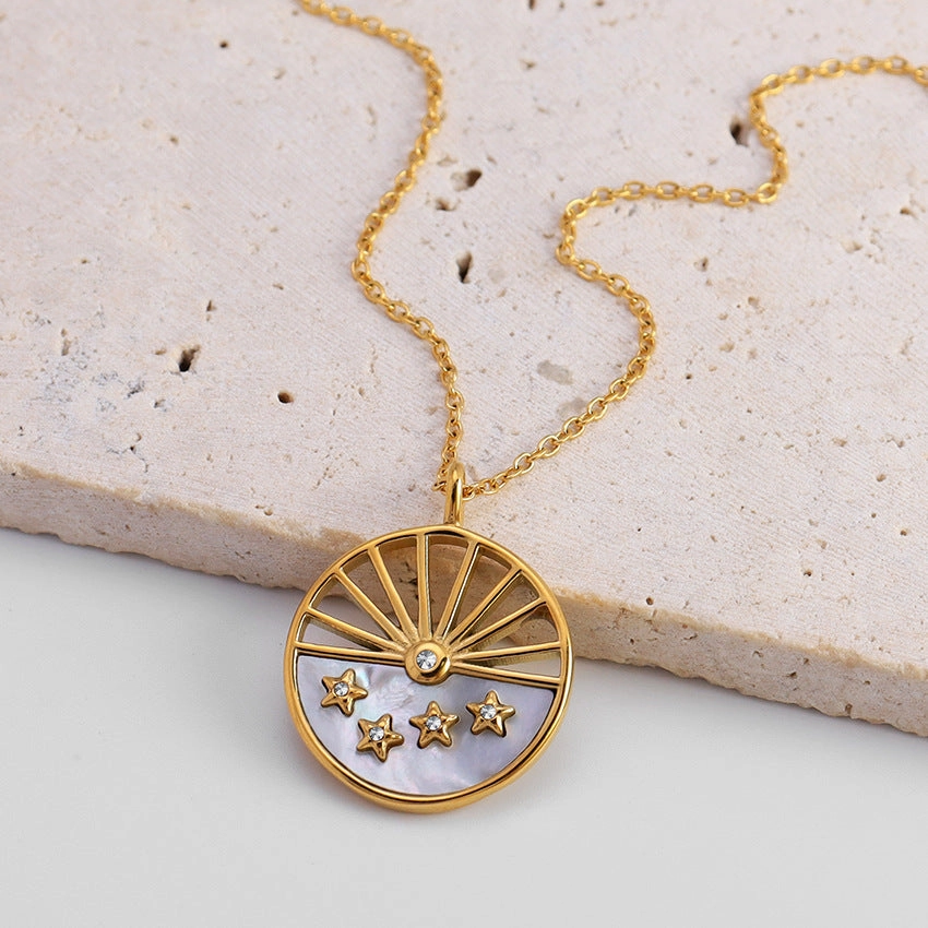 Wholesale 18k Gold Greek Vintage Eight-pointed Star Medallion Pendant Necklace